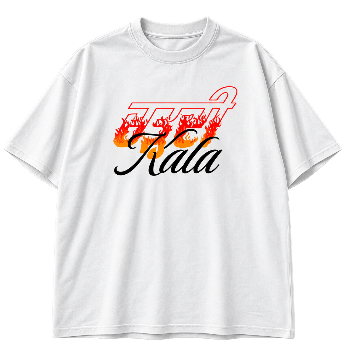 Drop-Shoulder Premium Black T-Shirt - Chardikala Flames
